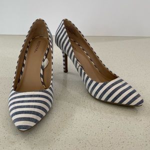 Target Merona White and Navy Striped Fabric Heels